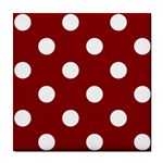 Polka Dots - White on Dark Red Tile Coaster
