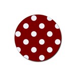 Polka Dots - White on Dark Red Rubber Round Coaster (4 pack)