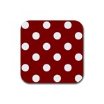 Polka Dots - White on Dark Red Rubber Coaster (Square)