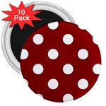 Polka Dots - White on Dark Red 3  Magnet (10 pack)