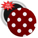 Polka Dots - White on Dark Red 3  Magnet (100 pack)