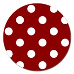 Polka Dots - White on Dark Red Magnet 5  (Round)