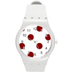 Polka Dots - Dark Red on White Round Plastic Sport Watch (M)
