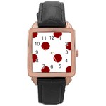 Polka Dots - Dark Red on White Rose Gold Leather Watch