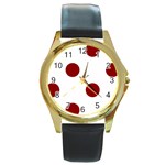 Polka Dots - Dark Red on White Round Gold Metal Watch