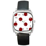 Polka Dots - Dark Red on White Square Metal Watch