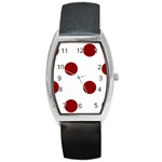 Polka Dots - Dark Red on White Barrel Style Metal Watch
