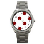 Polka Dots - Dark Red on White Sport Metal Watch