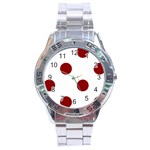 Polka Dots - Dark Red on White Stainless Steel Analogue Watch