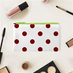Polka Dots - Dark Red on White Canvas Cosmetic Bag (XS)