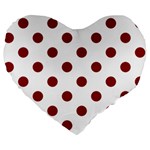 Polka Dots - Dark Red on White Large 19  Premium Heart Shape Cushion