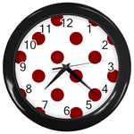 Polka Dots - Dark Red on White Wall Clock (Black)