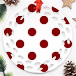 Polka Dots - Dark Red on White Round Filigree Ornament (Two Sides)