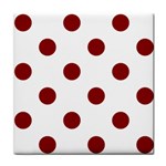 Polka Dots - Dark Red on White Tile Coaster