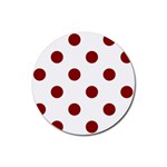 Polka Dots - Dark Red on White Rubber Coaster (Round)