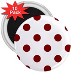 Polka Dots - Dark Red on White 3  Magnet (10 pack)
