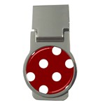 Polka Dots - White on Maroon Red Money Clip (Round)