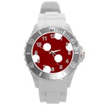 Polka Dots - White on Maroon Red Round Plastic Sport Watch (L)