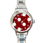 Polka Dots - White on Maroon Red Round Italian Charm Watch