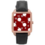 Polka Dots - White on Maroon Red Rose Gold Leather Watch