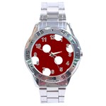 Polka Dots - White on Maroon Red Stainless Steel Analogue Watch
