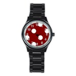Polka Dots - White on Maroon Red Stainless Steel Round Watch