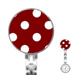 Polka Dots - White on Maroon Red Stainless Steel Nurses Watch