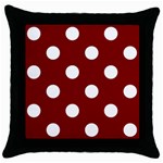 Polka Dots - White on Maroon Red Throw Pillow Case (Black)