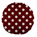 Polka Dots - White on Maroon Red Large 18  Premium Round Cushion