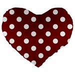 Polka Dots - White on Maroon Red Large 19  Premium Flano Heart Shape Cushion
