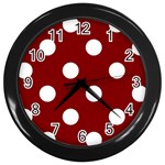 Polka Dots - White on Maroon Red Wall Clock (Black)