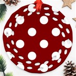 Polka Dots - White on Maroon Red Ornament (Round Filigree)
