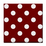 Polka Dots - White on Maroon Red Tile Coaster