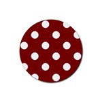 Polka Dots - White on Maroon Red Rubber Round Coaster (4 pack)