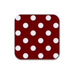 Polka Dots - White on Maroon Red Rubber Coaster (Square)