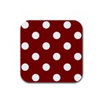 Polka Dots - White on Maroon Red Rubber Square Coaster (4 pack)