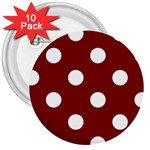 Polka Dots - White on Maroon Red 3  Button (10 pack)