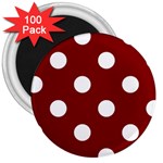 Polka Dots - White on Maroon Red 3  Magnet (100 pack)