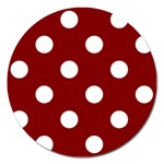 Polka Dots - White on Maroon Red Magnet 5  (Round)