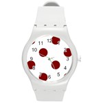 Polka Dots - Maroon Red on White Round Plastic Sport Watch (M)