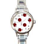 Polka Dots - Maroon Red on White Round Italian Charm Watch