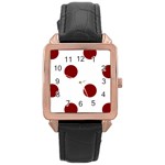 Polka Dots - Maroon Red on White Rose Gold Leather Watch