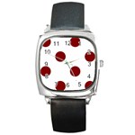 Polka Dots - Maroon Red on White Square Metal Watch