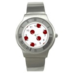 Polka Dots - Maroon Red on White Stainless Steel Watch