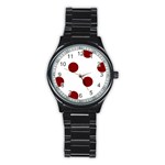 Polka Dots - Maroon Red on White Stainless Steel Round Watch