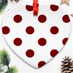 Polka Dots - Maroon Red on White Heart Ornament (Two Sides)
