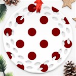 Polka Dots - Maroon Red on White Round Filigree Ornament (Two Sides)