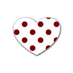 Polka Dots - Maroon Red on White Rubber Coaster (Heart)