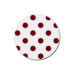 Polka Dots - Maroon Red on White Rubber Coaster (Round)