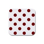 Polka Dots - Maroon Red on White Rubber Square Coaster (4 pack)